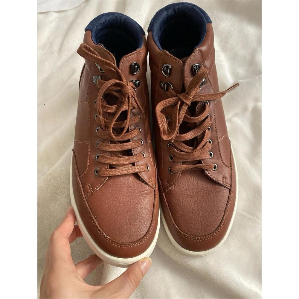 TED BAKER Men's Mallano Leather Sneakers Brown Blue SHOES EU 46 US 13 High top - Picture 3 of 9